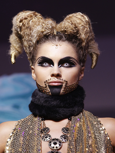 A model displays a creation during the Alternative Hair Show at the Grand Temple, Freemason's Hall in central London