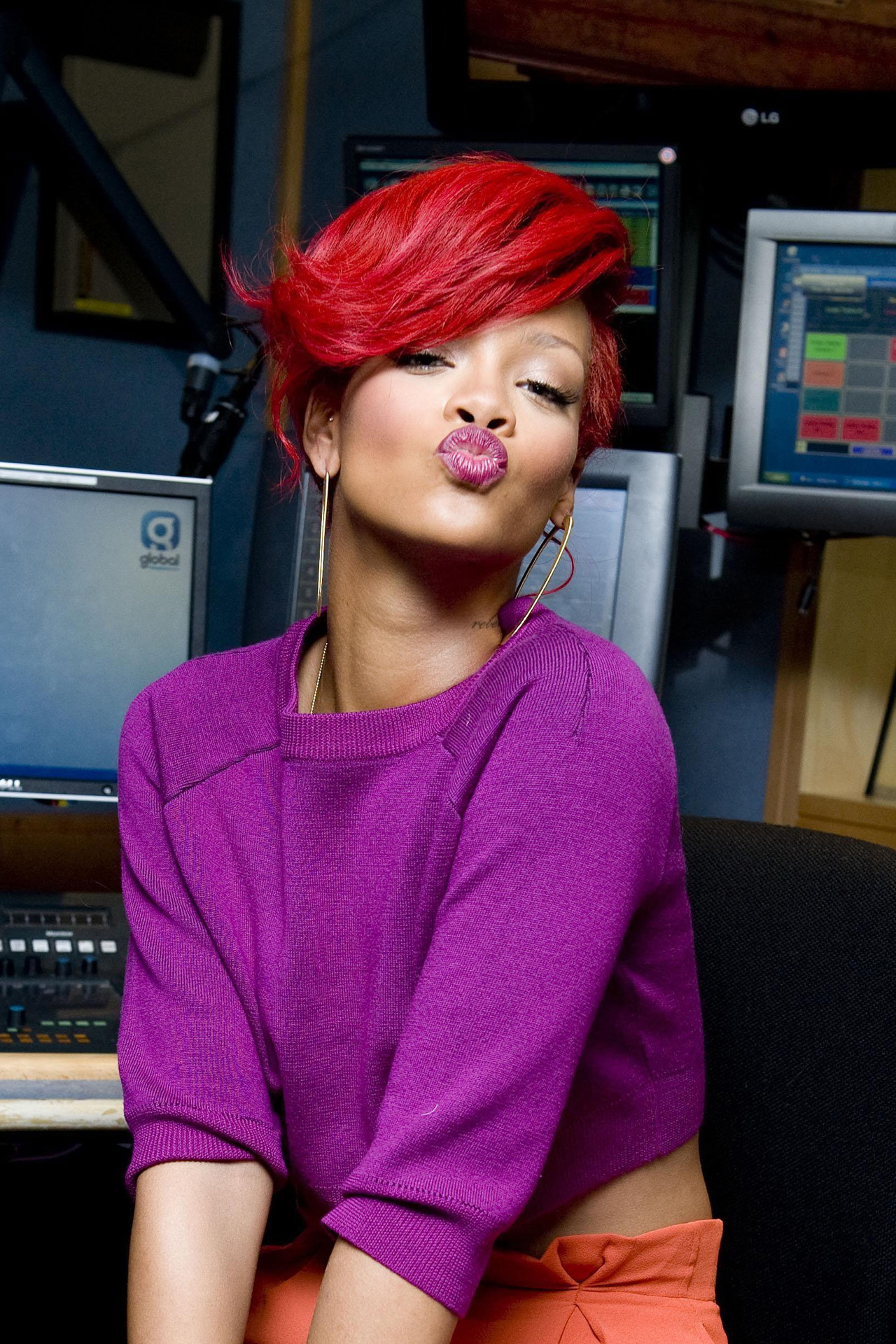 File photo dated 01/10/10 of Rihanna visiting Kat Shoob at Capital FM in London.